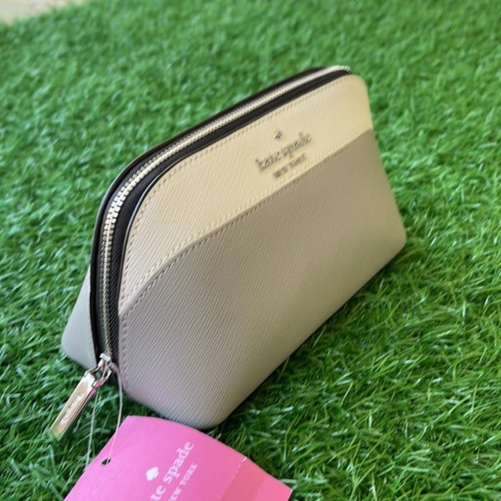 Kate Spade Staci Colorblock Small Cosmetic Zip Case Nimbus Grey